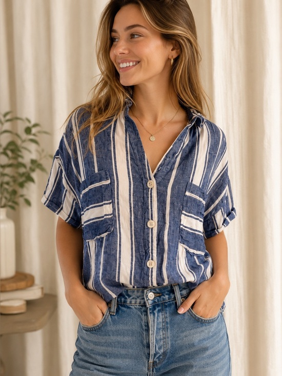 Laundry By Shelli Segal Tops - Laundry By Shelli Segal Blue and White Striped Button-Front Top